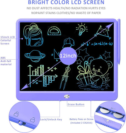 FLUESTON LCD Writing Tablet for Kids, 10 Inch Doodle Board, Colorful Drawing Pad for Toddler, Educational Travel Toy Gifts for 3-8 Year Old Girls Boys, Erase Lock Writing Board - Pink