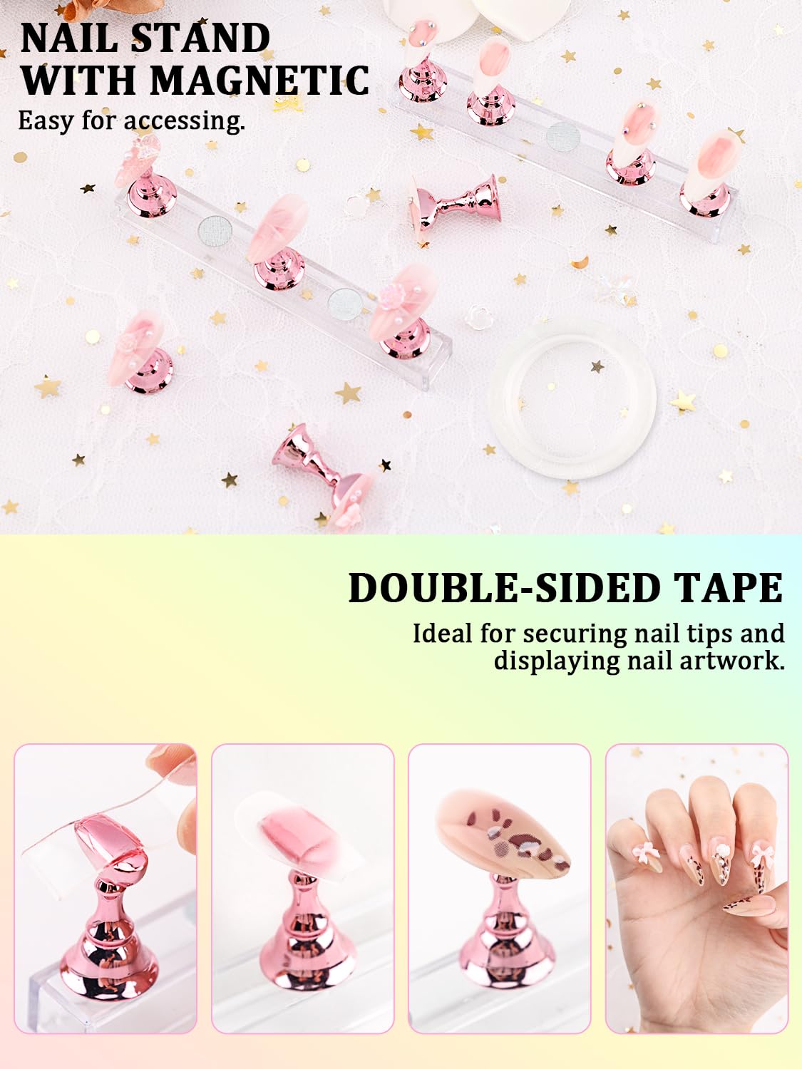 YOOVR Nail Art Tools Set, Nail Stand for Press on Holder for Painting Nails, Nail Art Brushes, Liner Brushes, Nail Dotting Tool, Must Haves Design Tools Supplies Kit for Nail Tech & Beginners (Pink)