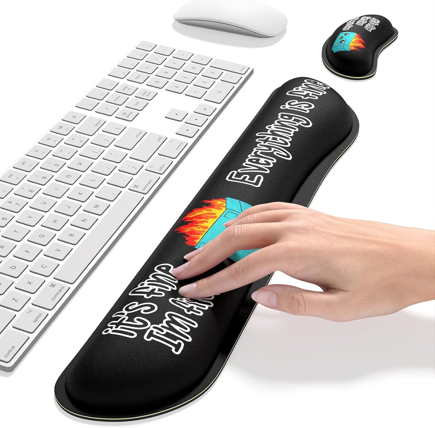 Dapesuom Enlarge Keyboard Wrist Rest, Memory Foam Wrist Cushion for Desk Mat Support, Cute Pain Relief Keyboard Mouse Pad Rests Set with Non-Slip Base for Gaming Laptop Office Computer, Elegant Flower