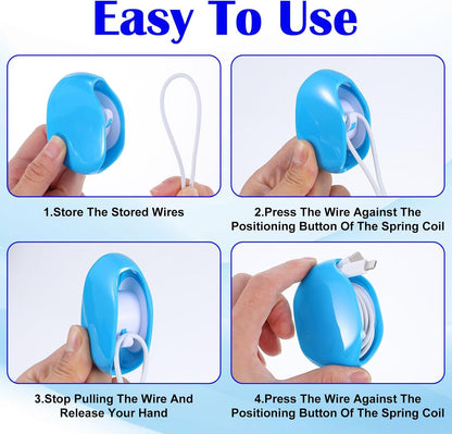 2 PCS Cord Reel Cord Retractor Automatic, Retractable Hidden Cable Reels, Small Roll Winder Case for USB Cable Headset Data Charger Cables Organization, No More Tangled