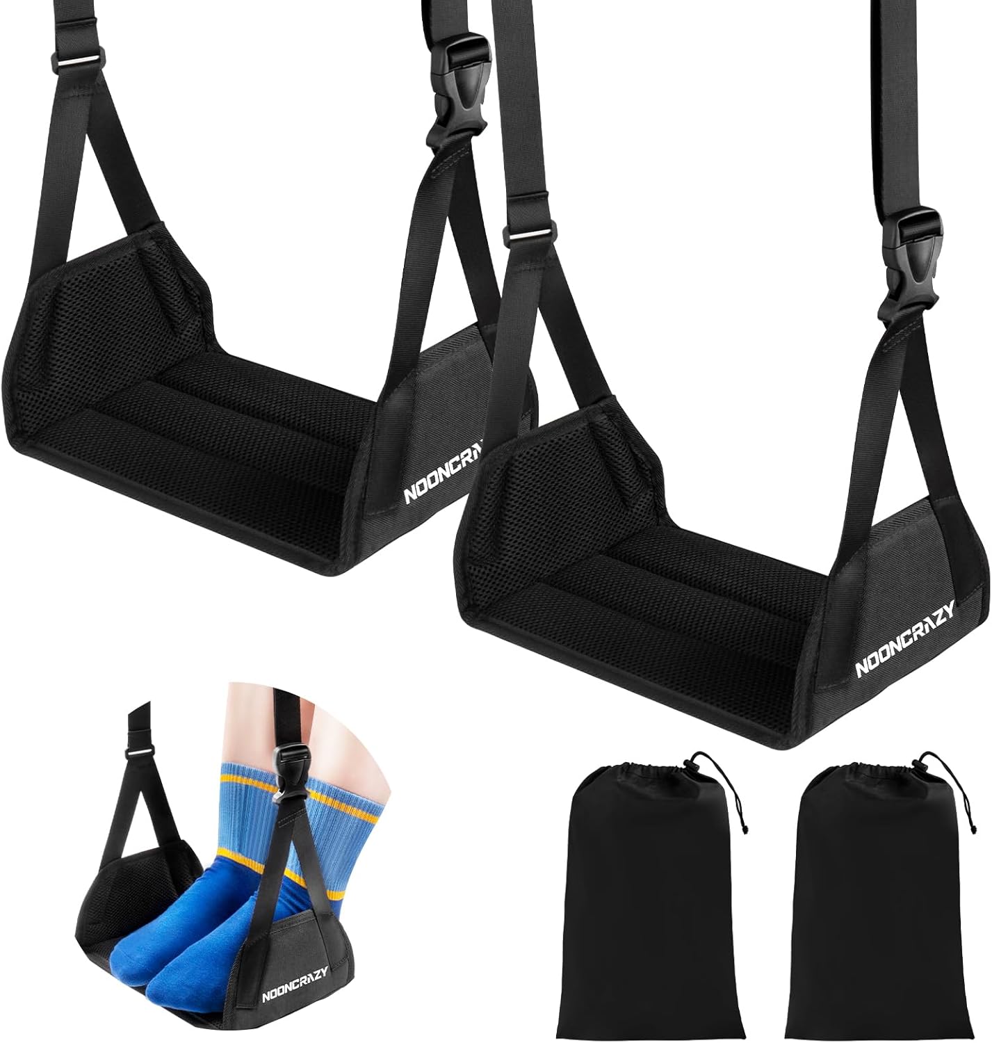 Airplane Foot Hammock, No Collapse Foot Rest for Plane Travel with Extended Adjustment Strap, Portable Desk Foot Hammock with Thickened Foam, Foot Sling Travel Essentials to Relax Your Feet