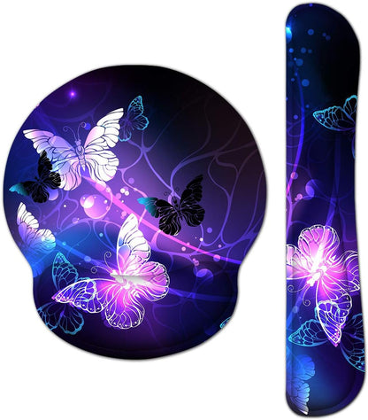 RICHEN Keyboard Wrist Rest and Mouse Pad with Wrist Support, Memory Foam Set for Gaming and Office, Comfortable & Lightweight for Easy Typing & Pain Relief (White Butterflies)