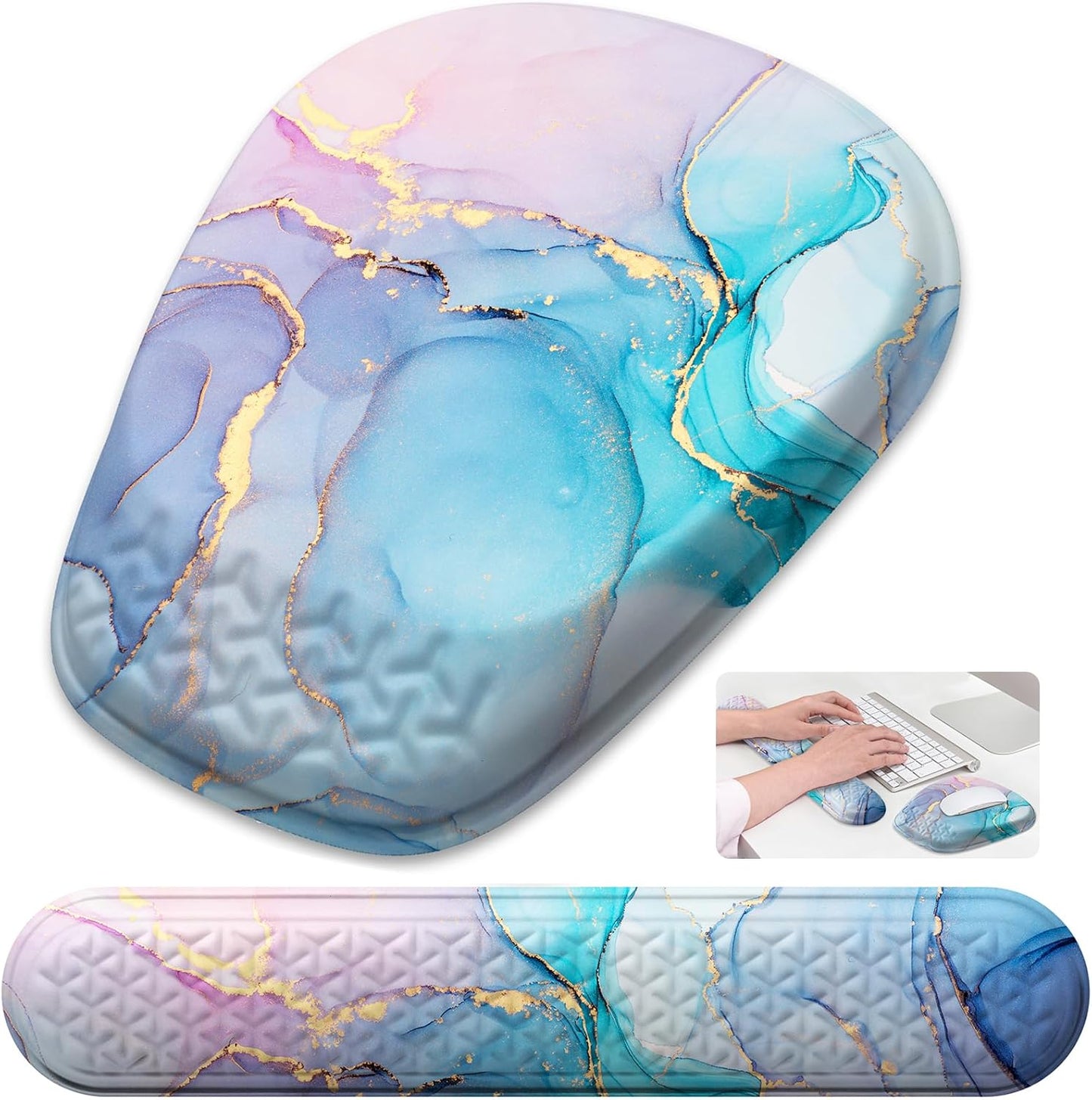 Mouse Pad with Wrist Rest, Comfortable Keyboard Wrist Rest, Memory Foam Wrist Rest for Computer Keyboard, Ergonomic Mouse Pad Set for Easy Typing & Pain Relief for Office Black