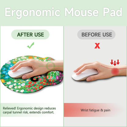 LIMKRIAN Cat Ergonomic Mouse Pad with Wrist Rest, Gaming Mouse Pad with Wrist Support, Funny Mouse Pads for Desk, Computer Mousepad with Non-Slip Pain Relief PU Base, Cute Office Desk Accessories