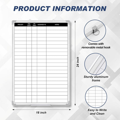 Lincia Aluminum Frame Dry Erase Board with Lines, Double Sided Wall-Mounted Whiteboard for Scheduling, to Do Lists & Weekly Planning, Reusable Calendar for Home & Work(Project Planning Board,24"x18")