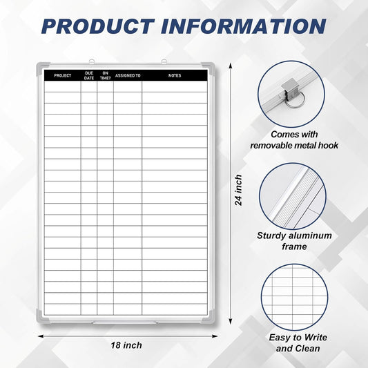 Lincia Aluminum Frame Dry Erase Board with Lines, Double Sided Wall-Mounted Whiteboard for Scheduling, to Do Lists & Weekly Planning, Reusable Calendar for Home & Work(Project Planning Board,24"x18")