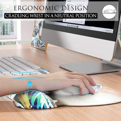 MROCO Ergonomic Mouse Pad with Gel Wrist Rest, Smooth Wrist Support Surface, Non-Slip PU Base for Pain Relief, Comfortable Mousepad for Computer, Laptop, Office & Home, 9.4 x 8.1 in, Black