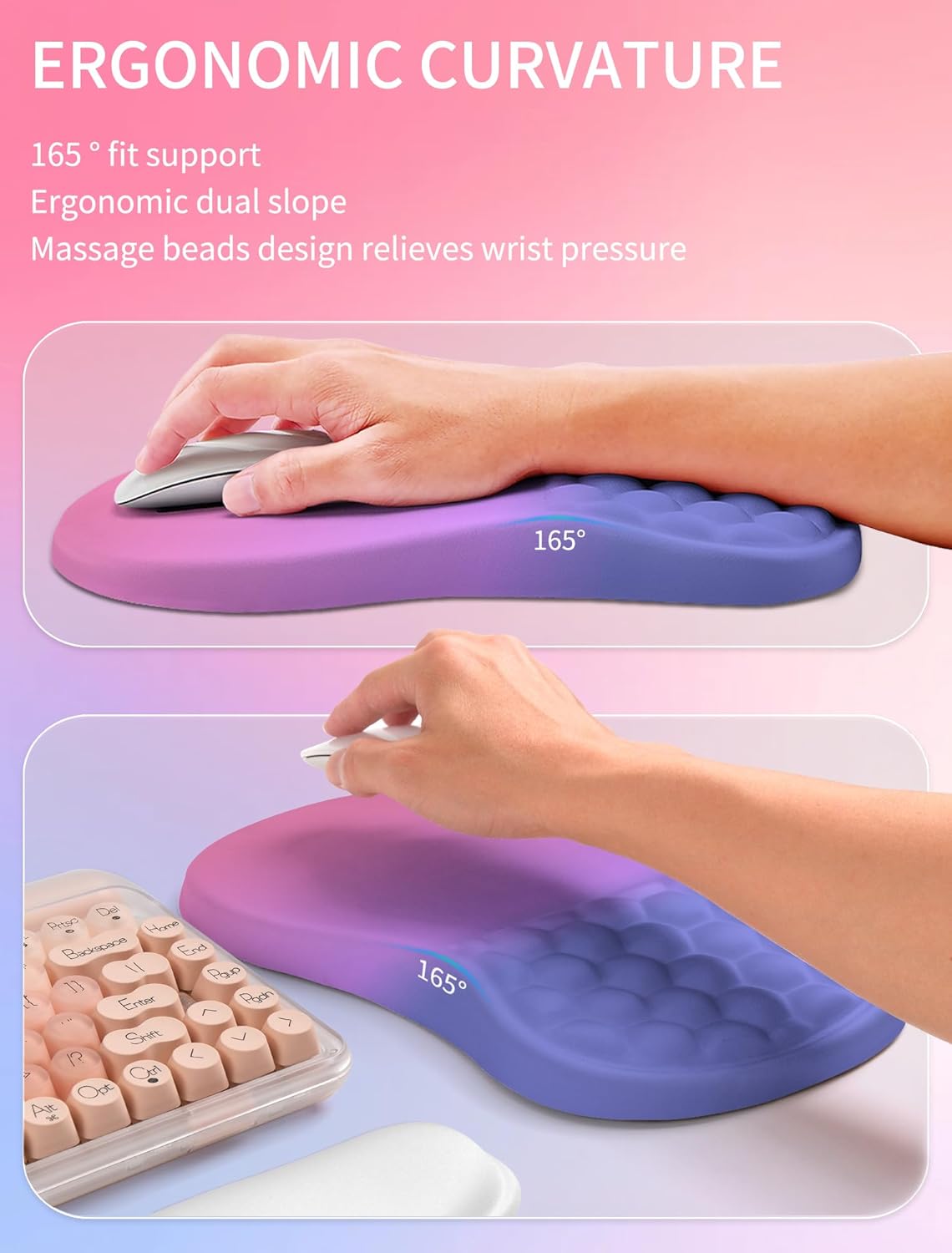 Hokafenle 2in1 Combination, Wave Keyboard Wrist Rest and Ergonomic Curvature Mouse Pad Wrist Support for Relieve Wrist Pain, Filled with Soft Cushion Memory Foam, Black