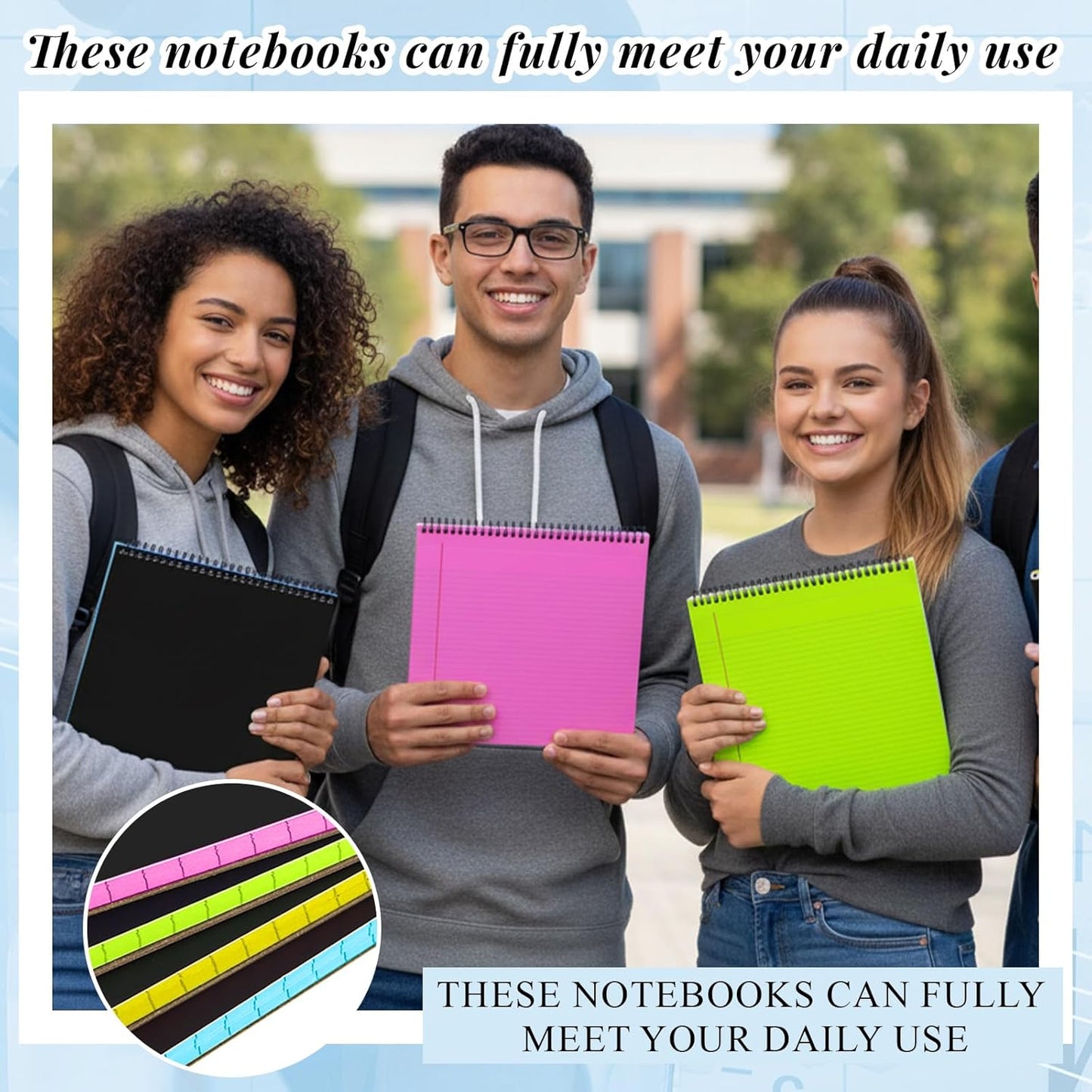 MotiMind 4 Pack Landscape Notebook Top Spiral Bound 11 x 9.5 Inch College Ruled Legal Pads Horizontal Notepad with Hole Punched Pages for Office School Meeting Project Notes Daily Use, White