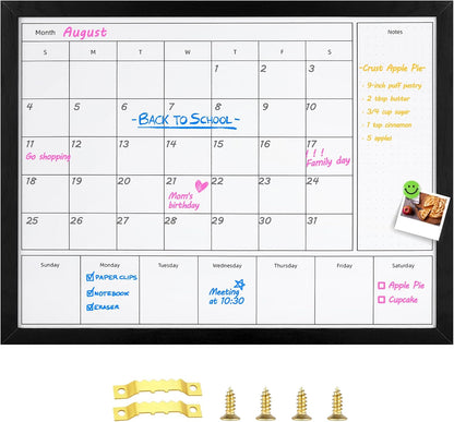 3-in-1 Dry Erase Calendar for Wall, 17x13 inches Magnetic Surface Monthly & Weekly Planner Whiteboard, Dry Erase Board with Black Wood Frame, Hanging White Board Calendar(YL+ZL-BK,4333)