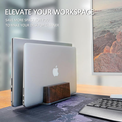 GEVO Vertical Laptop Stand for Desk - Laptop Holder for MacBook and Other Laptops - Wooden Office Desk Accessories