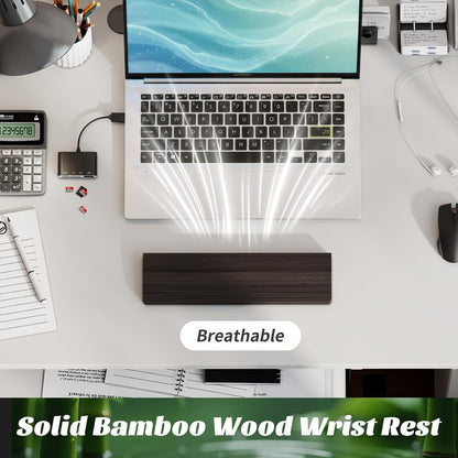 Wooden Wrist Rest, 11.8-inch Length and 22mm Thickness for Small Keyboard, Bamboo Wood Palm Rest, Ergonomic Design for Mechanical Gaming Keyboard