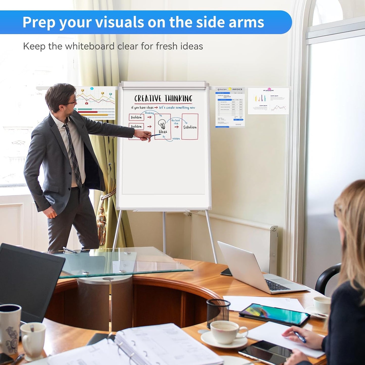 Easel Whiteboard - Magnetic Portable Dry Erase 36 x 24 Tripod Height Adjustable, 3' x 2' Flipchart Easel Stand White Board for Office or Teaching at Home & Classroom (36x24 White)