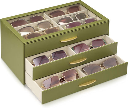 Lolalet Sunglasses Organizer for women, Multi Eyewear Storage Box with Drawer, Glasses Case Display Holder with Clear Top
