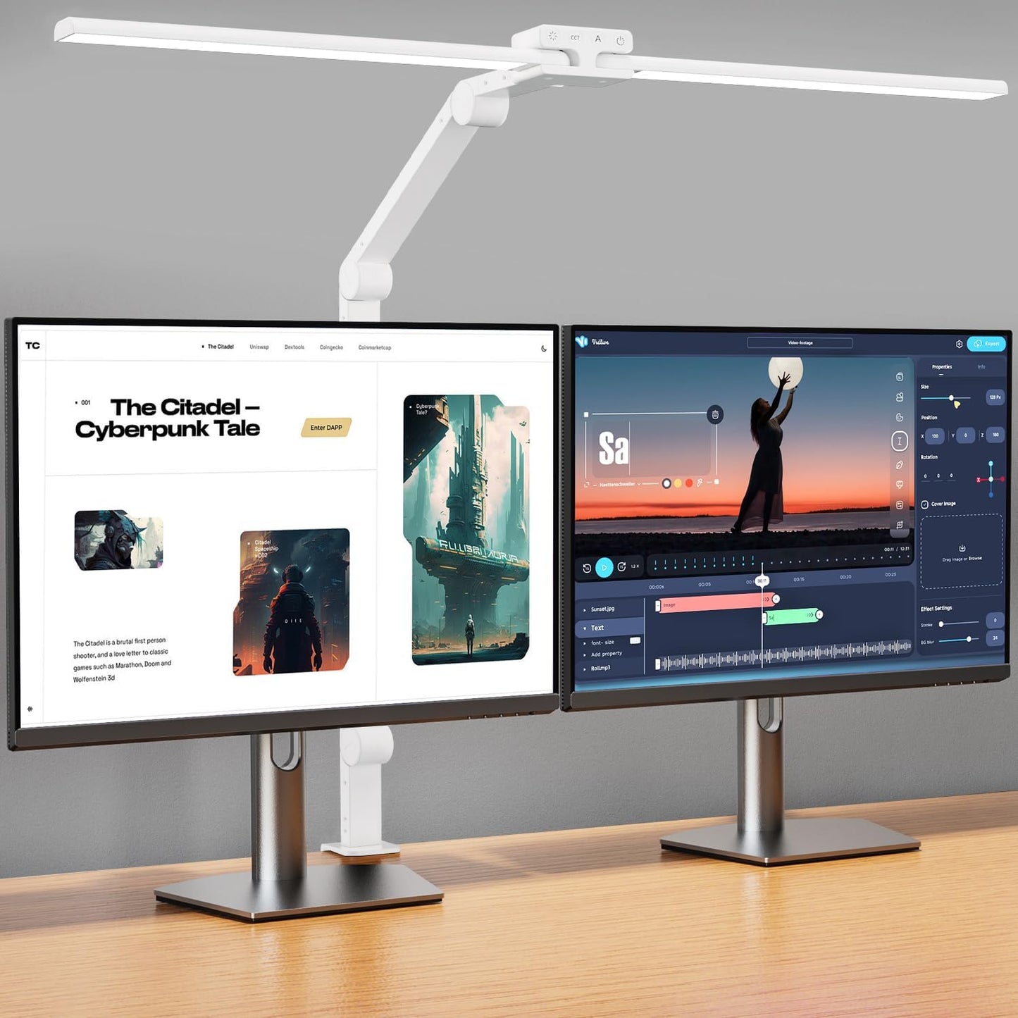 KableRika Desk Lamp Double Light: Bright Led Desk Lights for Home Office - Eye Care Reading Table Lamps with Base - Dimmable Desktop Lighting for Computer Monitor Study Drafting