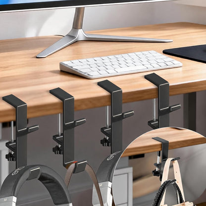 Desk Mount Bag Holder Hook Clamp,On Backpack Hanger Portable Desk Mount Headphones Holder for Reduce Desk Clutter Table Desk Table Hanging Storage (1 Pcs-Double Hook White)