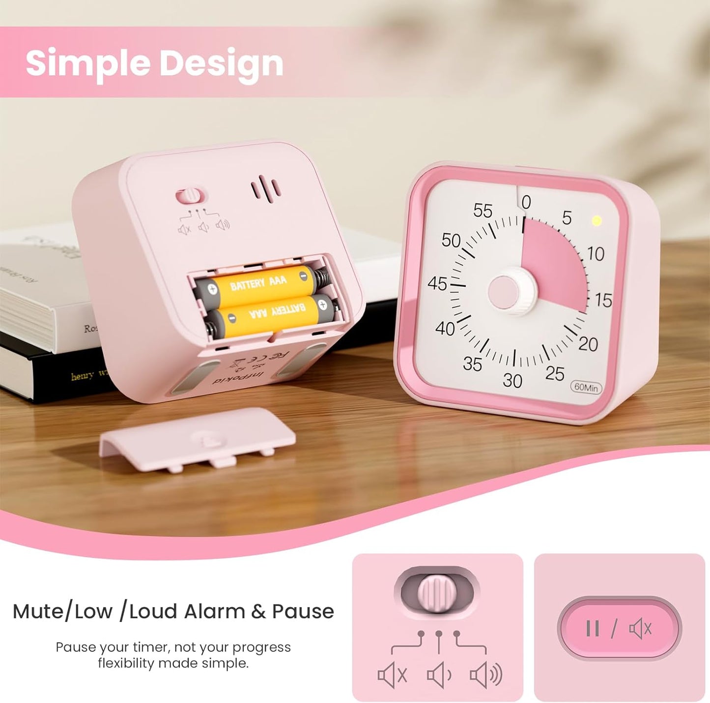 Visual Timer for Kids with Pause Function, 60 Minute Countdown Timer for Kids Desk Study, Teaching, Kitchen Cooking, Office Meetings, Time Management for ADHD (White)