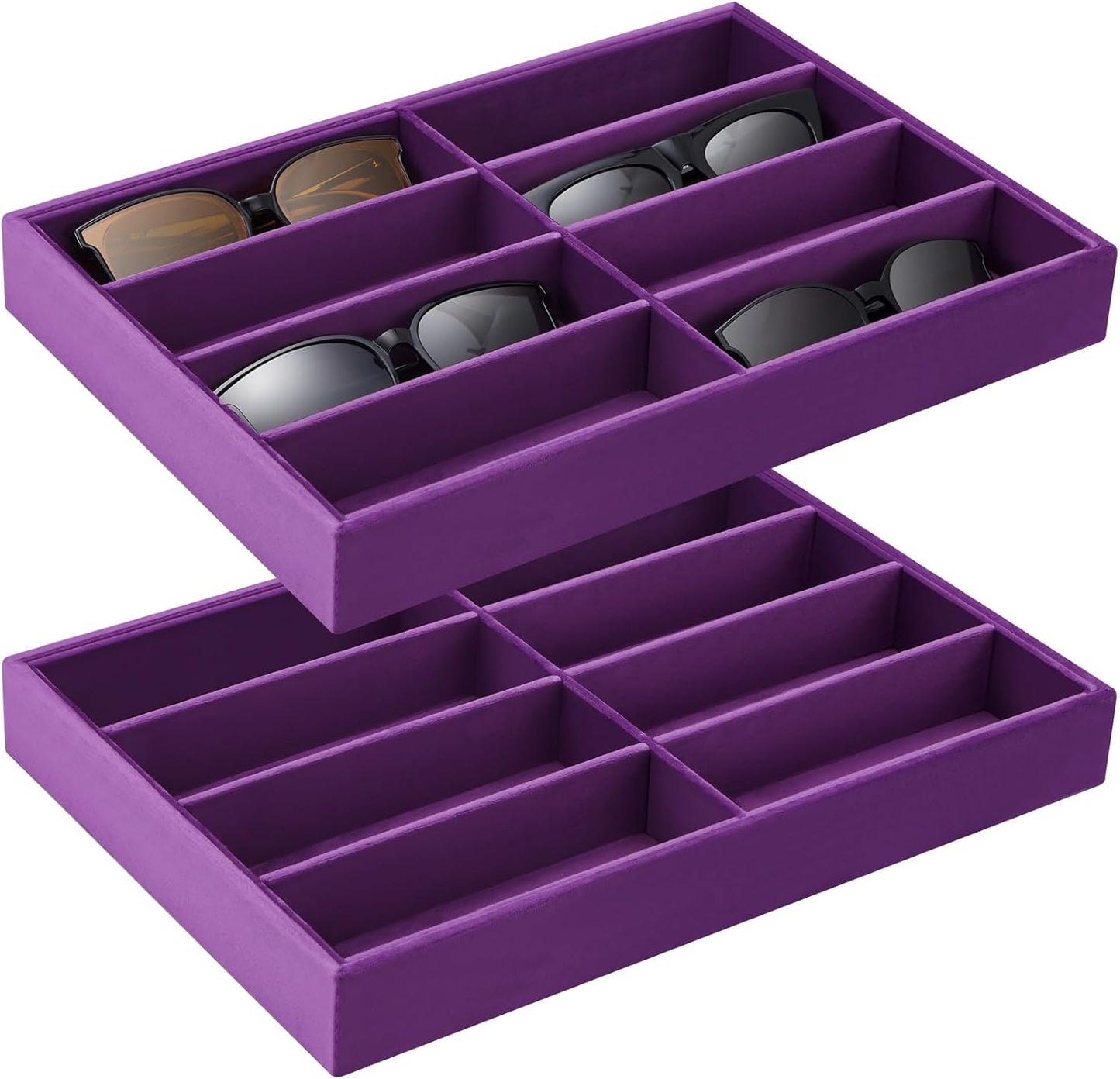 Amylove 2 Pcs Sunglass Organizer Trays Glasses Stackable Jewelry Trays Sunglass Organizer Display Box(8 Grids,Beige)