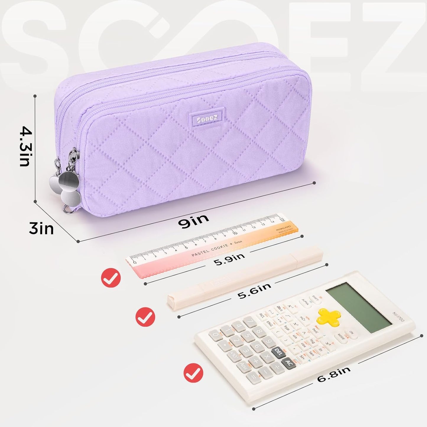Sooez Large Pencil Case Pouch, Extra Big Pencil Bag with 8 Compartments, Pen Bag Wide Opening, Soft Quilted Pencil Pouch Organizer with Zipper, Portable Pencil Case for Teen Girls, Pink