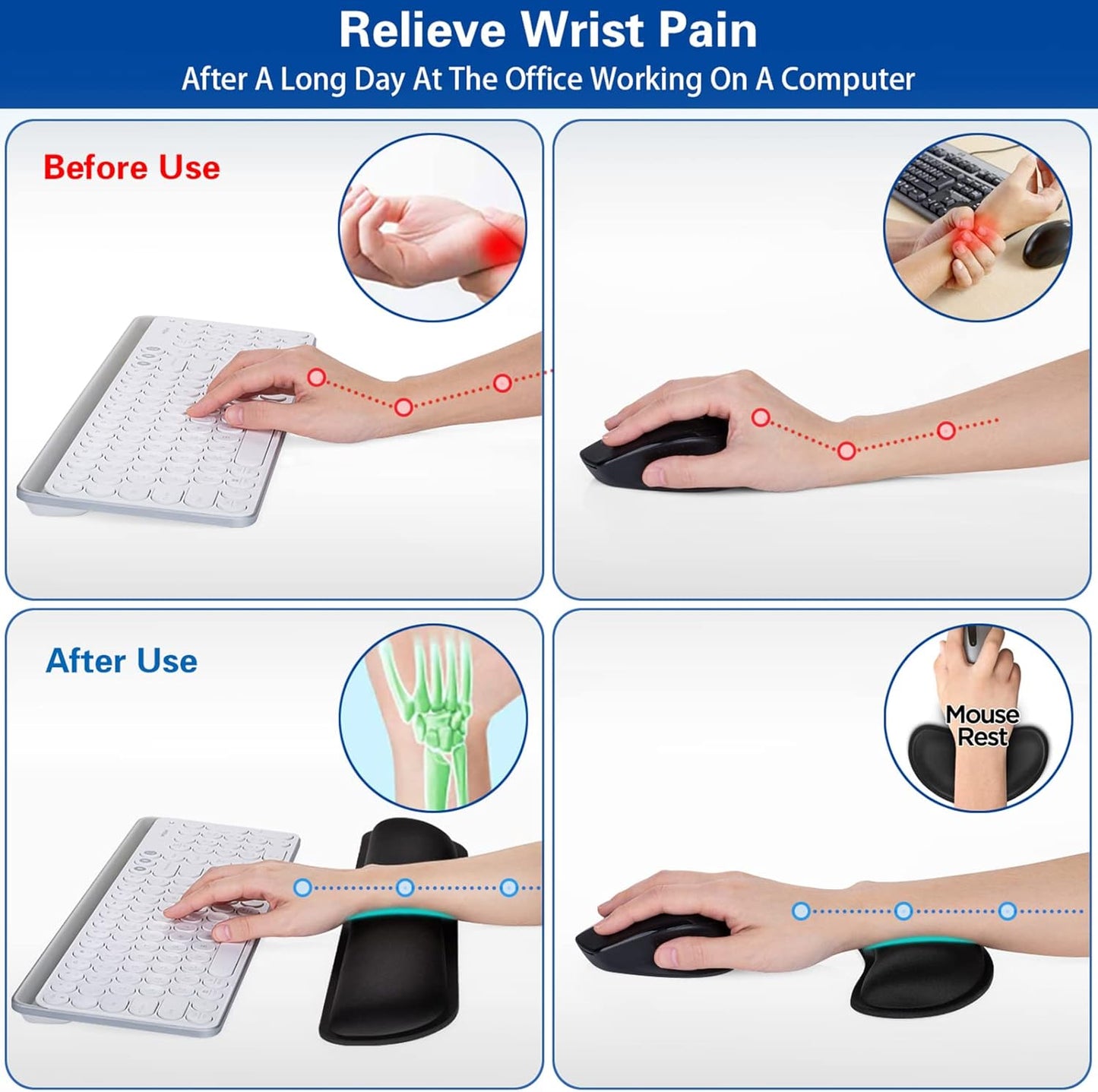 Mouse Wrist Rest, Canjoy 2 Pack Memory Foam Soft Fabric Mouse Wrist Rest Pad Support Cushion with Anti-Skid Rubber Base,Ergonomic Pain Relief Mouse Hand Rest (Black)
