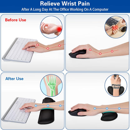 Mouse Wrist Rest, Canjoy 2 Pack Memory Foam Soft Fabric Mouse Wrist Rest Pad Support Cushion with Anti-Skid Rubber Base,Ergonomic Pain Relief Mouse Hand Rest (Black)