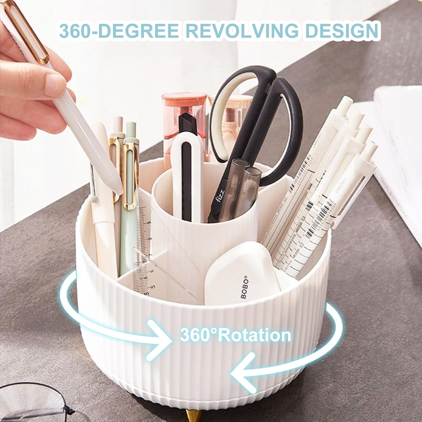 Cayxenful Pencil Holder For Desk,5 Slots 360°Degree Rotating Desk Organizers And Accessories,Desktop Storage Stationery Supplies Organizer, Cute Pencil Cup Pot For Office, School, Home (C-Blue)