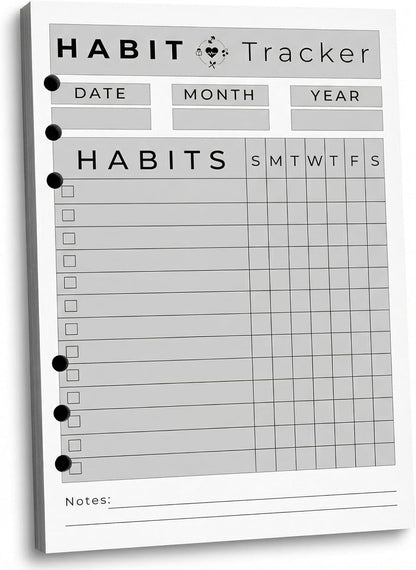 A5 Weekly Habit Tracker Inserts - Motivation & Rewards Pages for Weekly Goals and Consistency, Double-Sided 6-Hole Refill for A5 Binders, 50 Sheets, 100 Pages