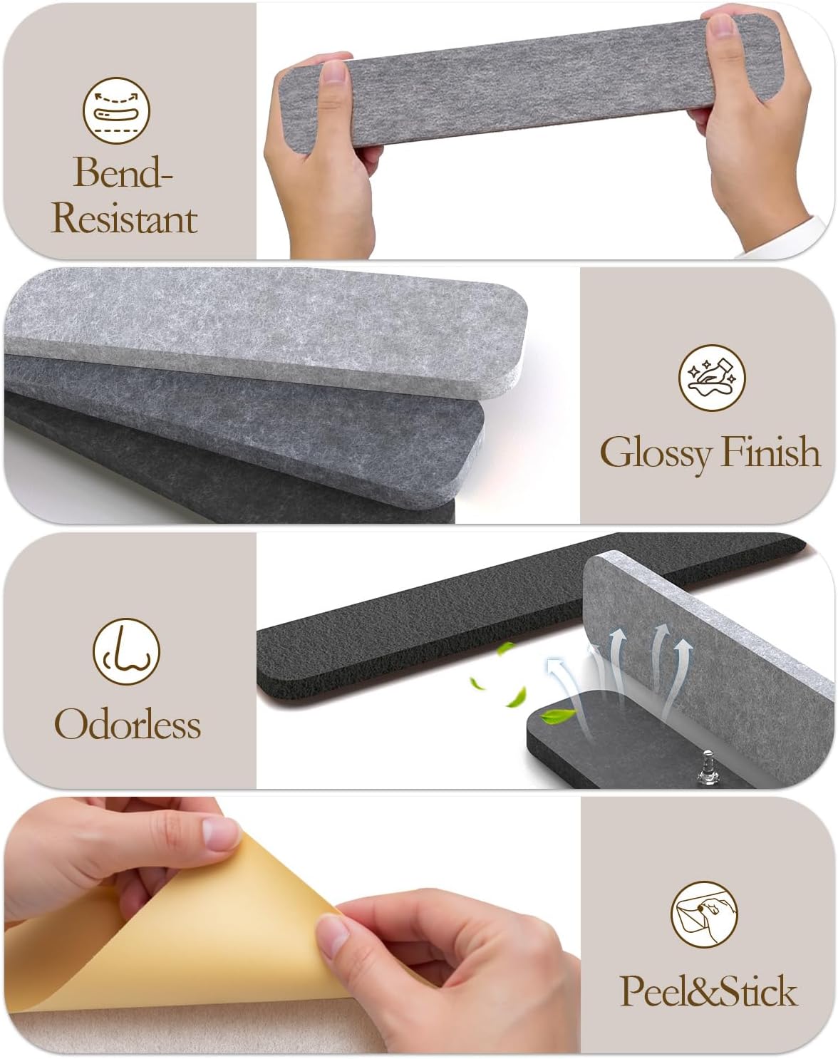 JBER Felt Strip Board 5 Pack 13"x2", Cork Board Alternative Pin Bulletin Board, Self-Adhesive Vision Board with 25 Push Pins for Walls, Office & Home Decor(Light Camel)
