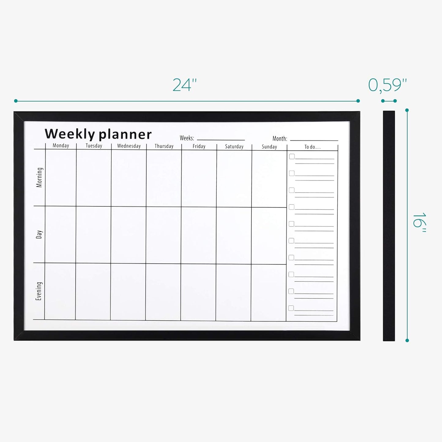 Navaris Weekly Planner White Board - 16" x 24" Magnetic Dry Erase Whiteboard Calendar with 7-Day Week Plan for Wall - Includes Markers and Magnets