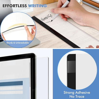 DOLLAR BOSS Glass Desk Whiteboard with Storage, Black and White & Monitor Memo Boards for Computers 2PCS