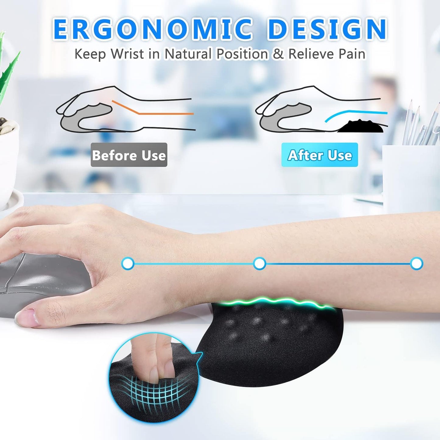 Gimars Upgrade Enlarge Silky and Superfine Fabric Gel Memory Foam Keyboard Wrist Rest Set, Ergonomic Keyboard Mouse Wrist Support for Typing Pain Relief, Comfort for Office, Gaming, Computer, Black
