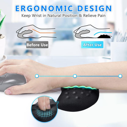 Gimars Upgrade Enlarge Silky and Superfine Fabric Gel Memory Foam Keyboard Wrist Rest Set, Ergonomic Keyboard Mouse Wrist Support for Typing Pain Relief, Comfort for Office, Gaming, Computer, Black