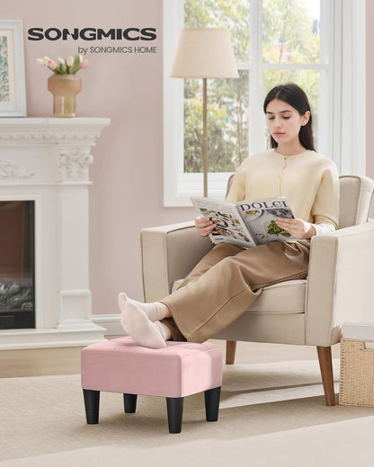 SONGMICS Foot Stool with Legs, Small Footstool Ottoman, Velvet Seat with Thick Cushion, for Living Room, Bedroom, Entryway, 330 lb Weight Capacity, Jelly Pink ULOM501R01