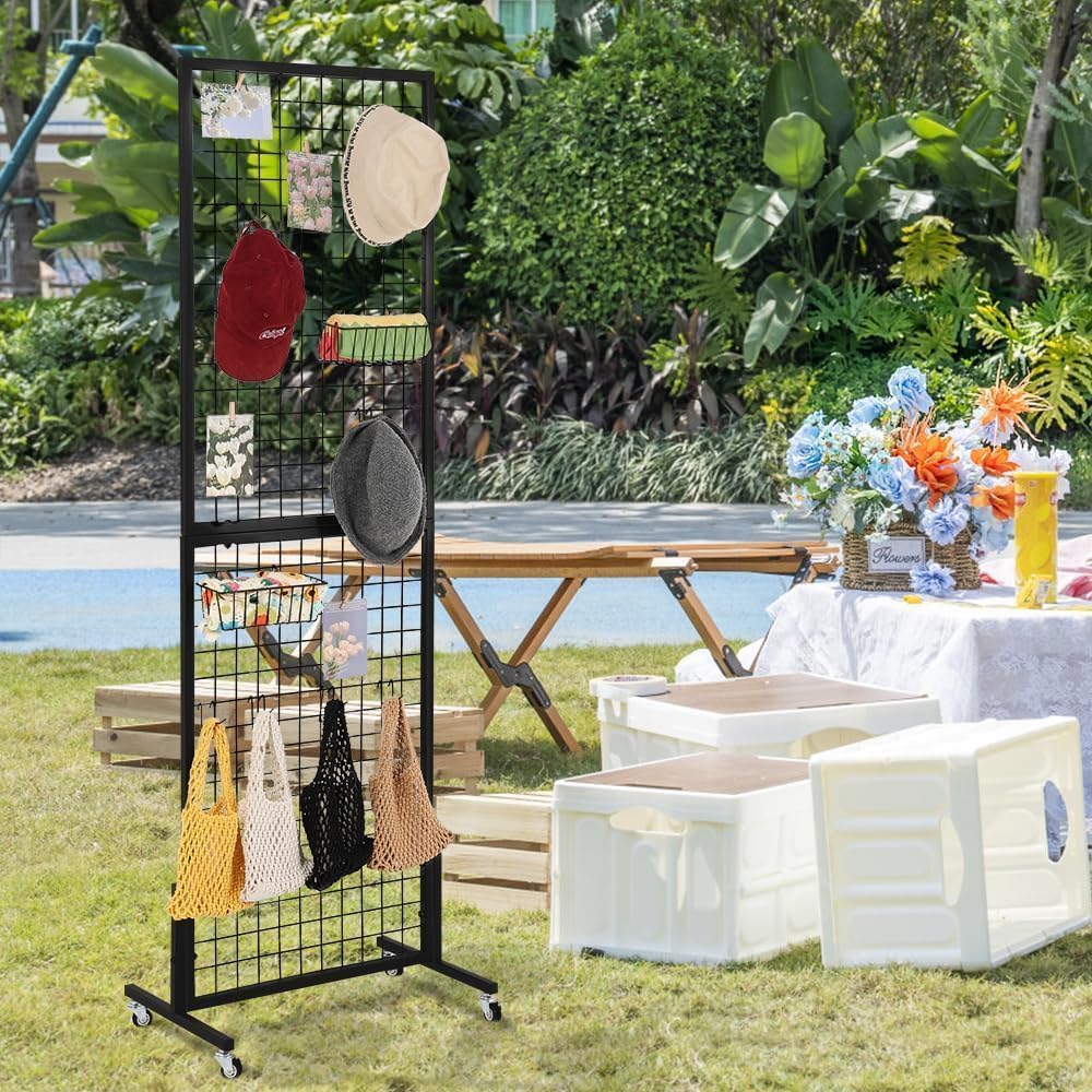 3 Packs 1.8' x 5.7' Grid Wall Panels Standing Wire Grid, Display Rack with T-Base Wheels Freestanding Gridwall Panel Tower for Shows, Black