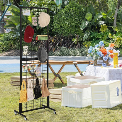 3 Packs 1.8' x 5.7' Grid Wall Panels Standing Wire Grid, Display Rack with T-Base Wheels Freestanding Gridwall Panel Tower for Shows, Black