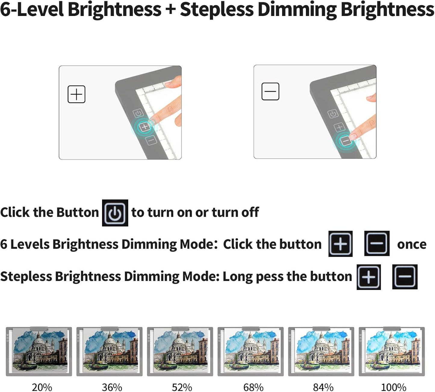 A4 Wireless LED Light Pad with Carry Bag, Innovative Stand and Top Clip, TOHETO Rechargeable Light Box Stepless Dimmable and 6 Levels Brightness Cordless Light Board for Tracing Weeding Vinyl (Black)