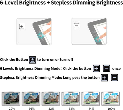 A4 Wireless LED Light Pad with Carry Bag, Innovative Stand and Top Clip, TOHETO Rechargeable Light Box Stepless Dimmable and 6 Levels Brightness Cordless Light Board for Tracing Weeding Vinyl (Black)