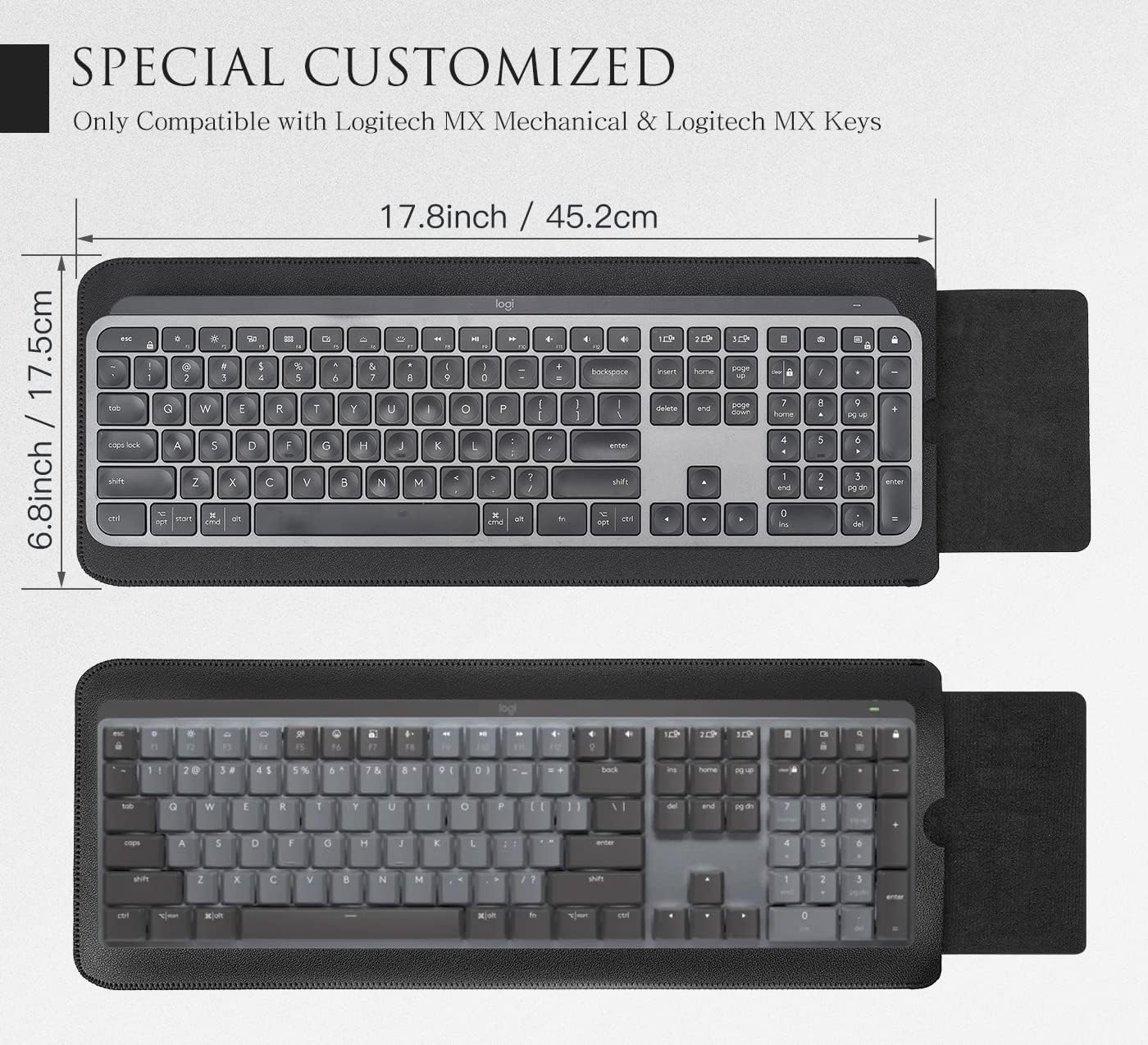 PU Leather Keyboard Sleeve Case for Logitech MX Keys Advanced/Mechanical Illuminated Performance Keyboard, Logitech MX Keys S Travel Bag-Black