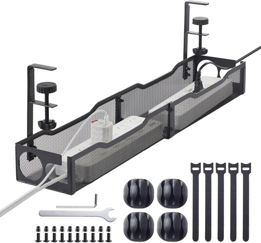 25'' Cable Management Under Desk No Drill，Metal Desk Organizer Suitable for Home desks or Standing desks ，Electrical Cord Management with Clamp