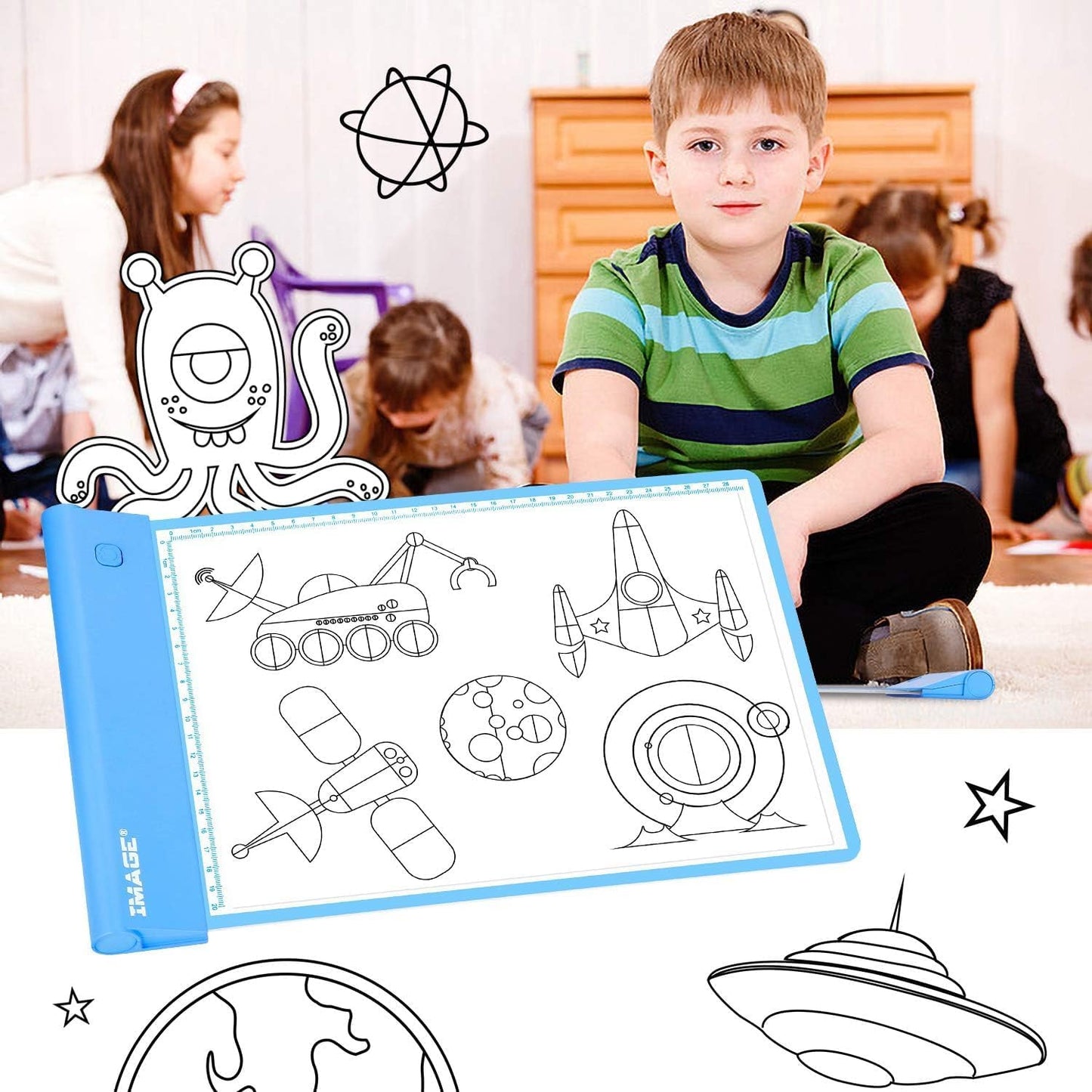IMAGE Light Up Tracing Pad Pink Drawing Tablet Coloring Board for Kids Children to for Girls Boy (Includes 10 Traceable Sheets and Two Clips)