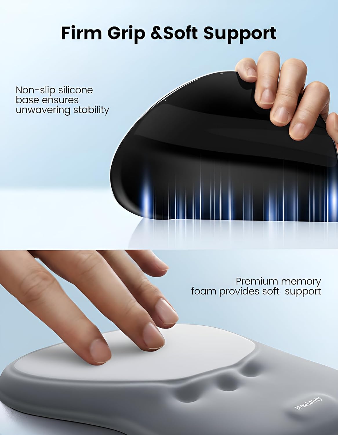 meatanty Mouse Pad with Wrist Rest, Ergonomic Mouse Wrist Support, Desk Mouse Mat Computer Accessories, Soft Memory Foam Palm Hand Pain Relief, Non-Slip Laptop Cushion, Office Home Gaming Black Blue