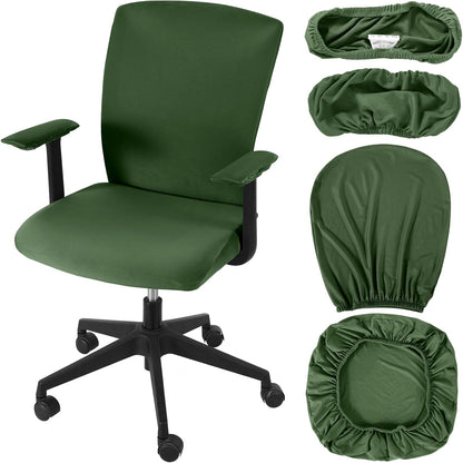Tallew 4 Pcs Office Chair Covers Set Computer Universal Protective Stretchable Chair Seat Covers Desk Armrest Cover Pads Office Cushion Backrest for Rotating(Regular,Black)