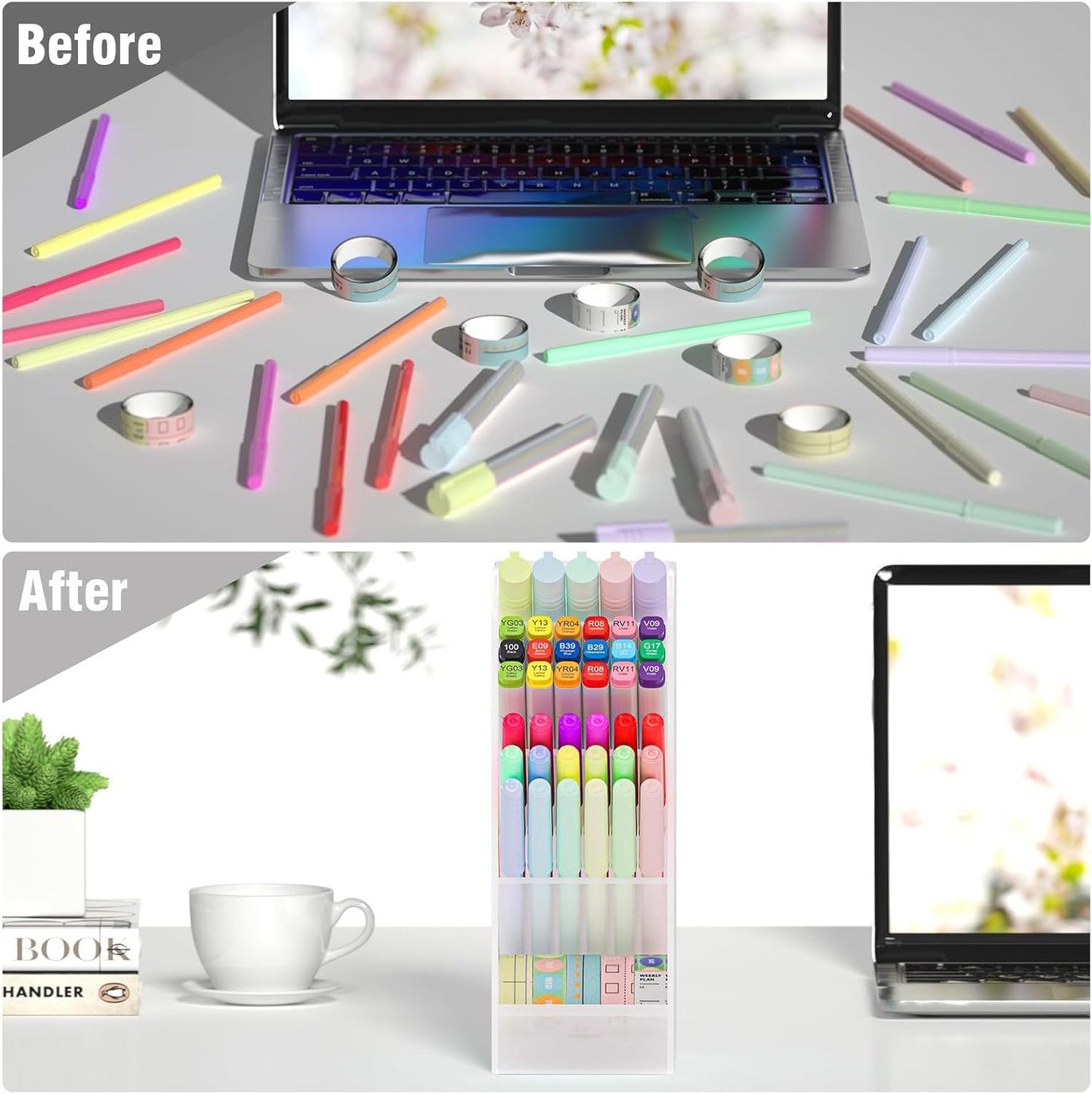 Asten Pen Holder, Pencil Holder for Desk, Pen Organizer for Office, School, Desktop, Large Capacity Pen Storage Organizer with 5 Compartment for Pens, Markers, Makeup Brush, Cosmetics (Clear, 3 Pack)