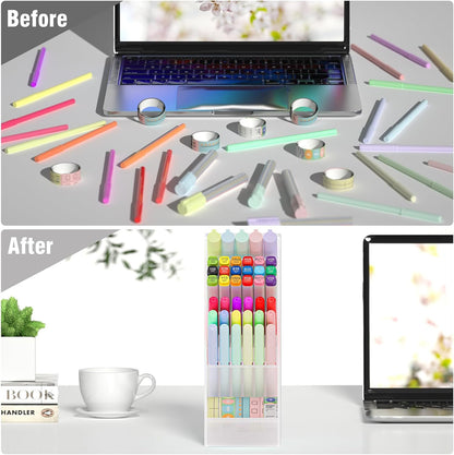 Asten Pen Holder, Pencil Holder for Desk, Pen Organizer for Office, School, Desktop, Large Capacity Pen Storage Organizer with 5 Compartment for Pens, Markers, Makeup Brush, Cosmetics (Clear, 3 Pack)