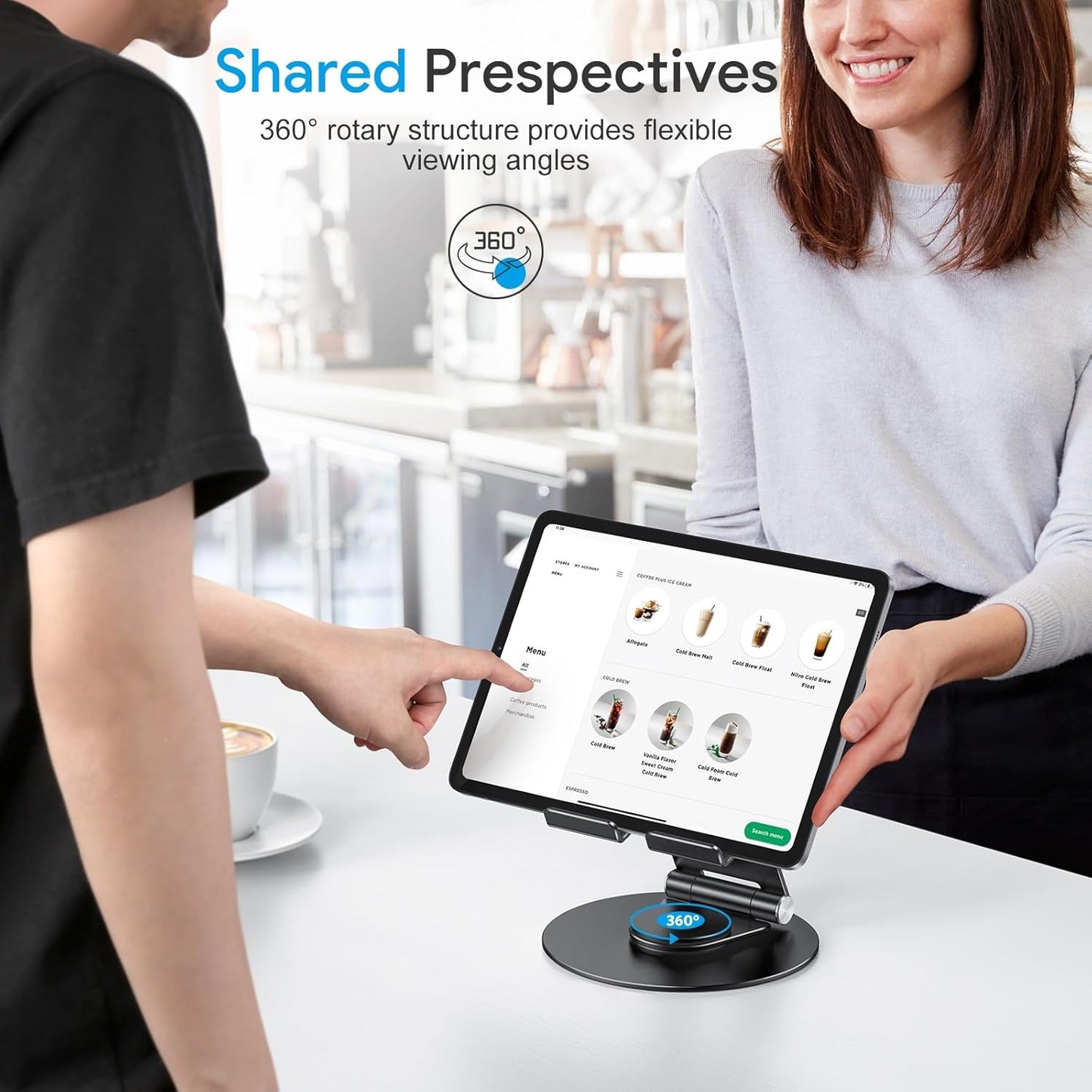 OMOTON T6 Swivel Tablet Stand for iPad with 360 Rotating Base, Foldable Adjustable Holder for Drawing, Compatible with iPad Pro/Air/Mini and More, Silver