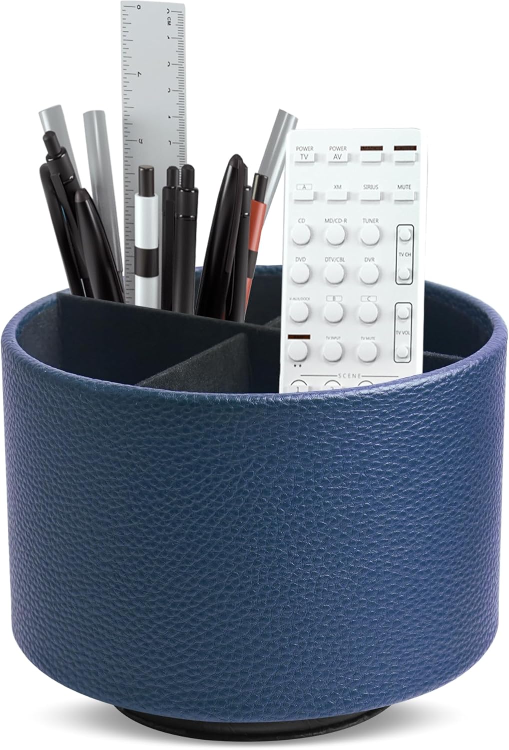 Round Leather Art Supply Organizer,Remote Control Holder,360 Degree Rotating,Multi-Functional Pencil Holder,4 Compartments Desktop Stationary Organizer(1-Fractal Flower) | Round - Colors B