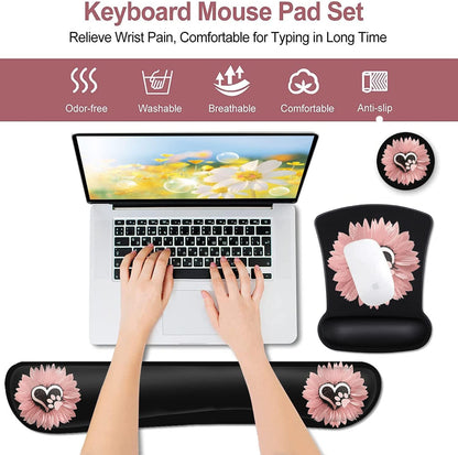 Mouse Pad with Wrist Support, Ergonomic Gel Mouse Pad Beautiful Flowers,Non-Slip Durable, Memory Foam Keyboard Wrist Rest, Suitable for Office Typing Games, Pink Hyacinths on Wood Panel