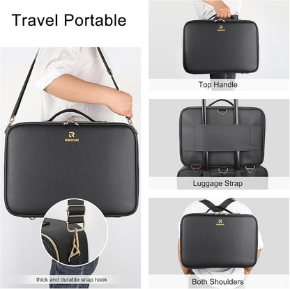 Relavel Makeup Case Large Makeup Bag Professional Train Case 16.5 inches Travel Cosmetic Organizer Brush Holder Waterproof Makeup Artist Storage Box, 3 Layer Large Capacity, with Adjustable Strap