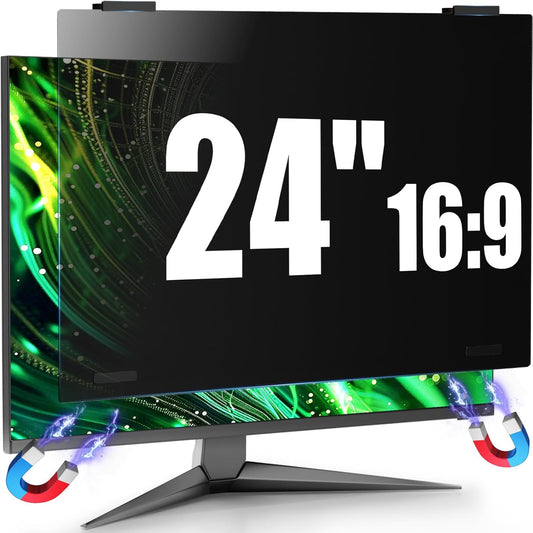 Magnetic Computer Privacy Screen Filter 24 Inch for Frameless Monitor Thin Bezel 16:9 Widescreen, Hanging Removable Anti Glare Blue Light Privacy Shield Protector Eye Protection