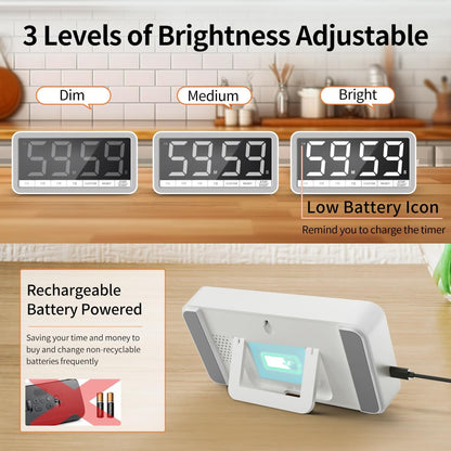 VOCOO Digital Kitchen Timer with 7.8” Extra Large Display, Magnetic LED, with 3 Brightness, 4 Alarms and 3 Volume Levels, Battery Powered Countdown Count Up Timer for Cooking, Classroom, Home Gym